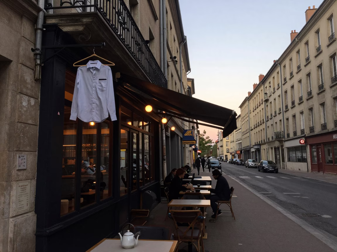 Early Morning Lyon Street Scene with Tea Kettle and Rusty Latch in in Lyon, France
