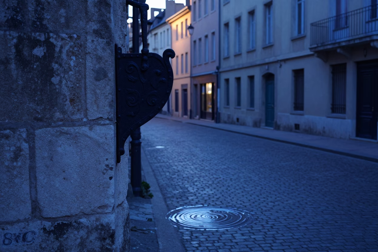 Early Morning Lyon Street Scene with Water Rings on Hook Plate Before Sunrise in in Lyon, France