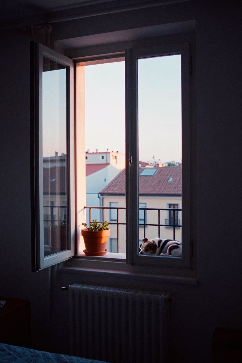 Early Morning Madrid Apartment Interior with Sunlight and Local Details in in Madrid, Spain