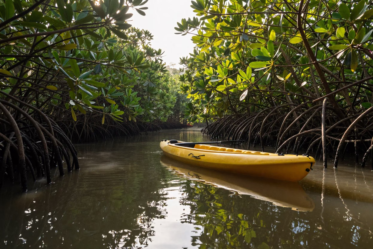Early Morning Mangrove Kayak Tour in Rio de Janeiro Brazil Sunlight in in Rio de Janeiro, Brazil