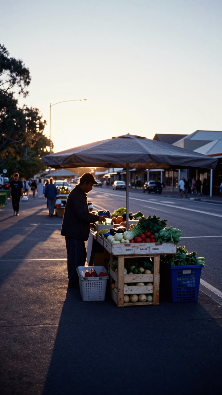 Early Morning Market Stall in Adelaide South Australia Before Sunrise in in Adelaide, South Australia, Australia