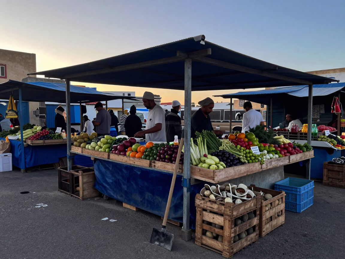 Early Morning Market Stall in Essaouira Before Sunrise in in Essaouira, Morocco