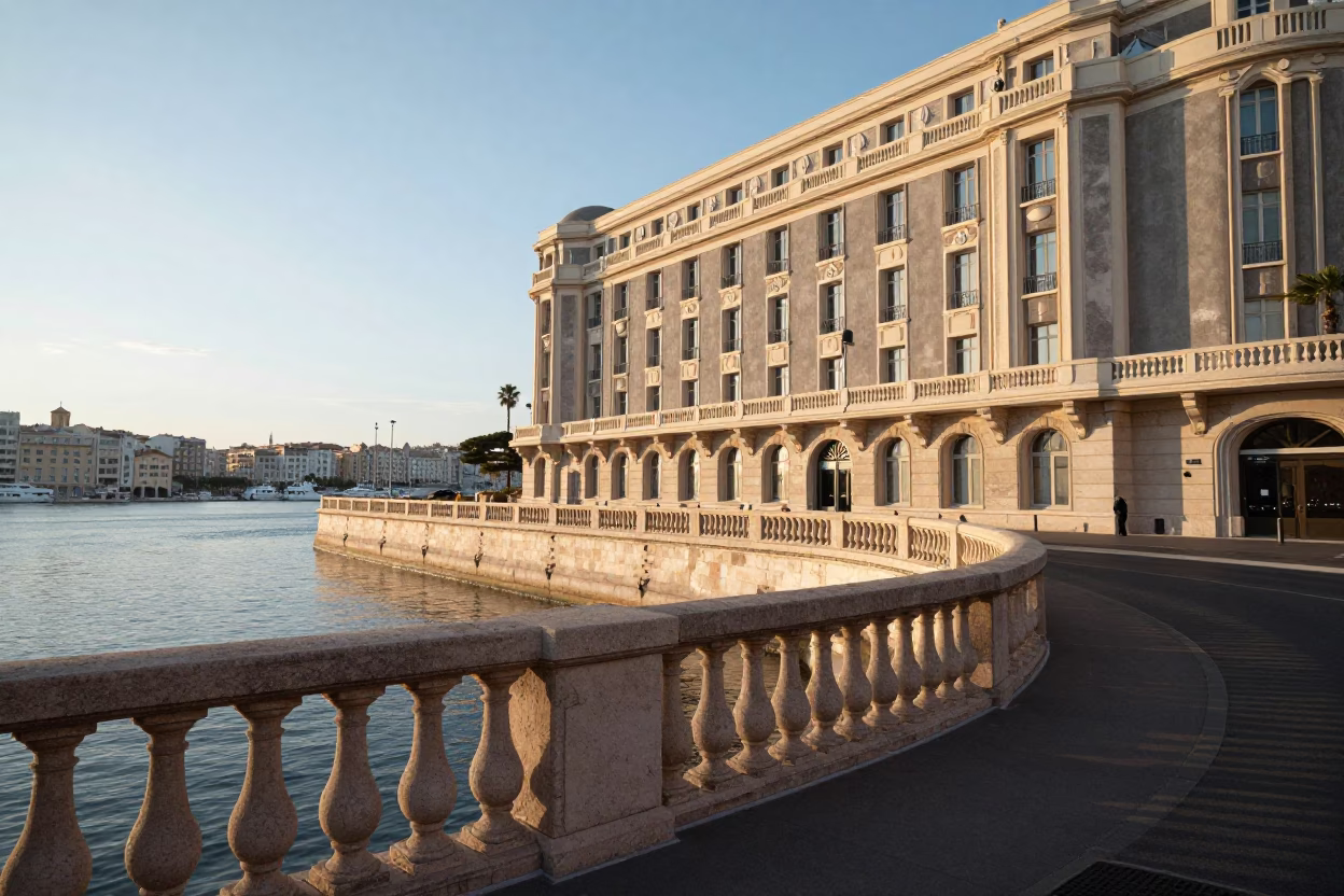 Early Morning Marseille Street Scene with Art Deco Facade and Doorknob Detail in in Marseille, France