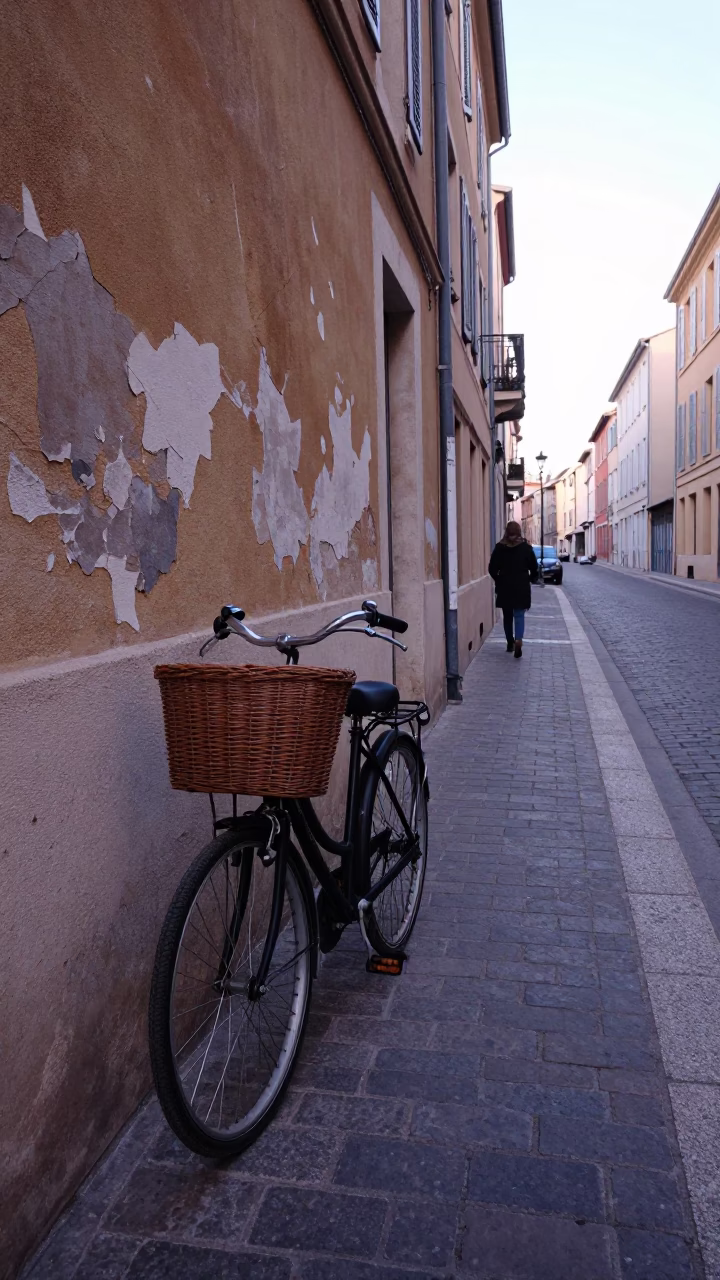 Early Morning Marseille Street Scene with Vintage Bicycle and Local Market Activity in in Marseille, France