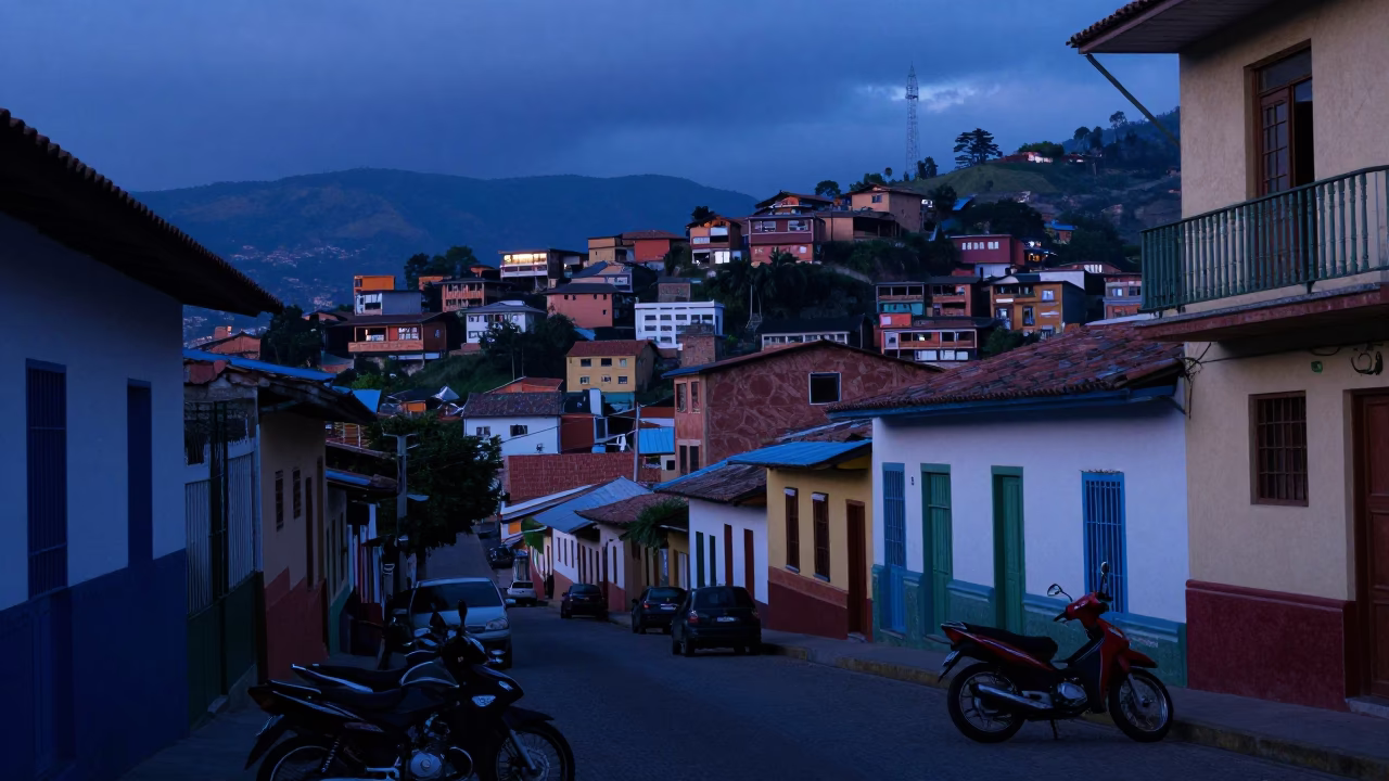 Early Morning Medellin Street Scene with Parked Motorcycles and Colorful Building Facades in in Medellin, Colombia