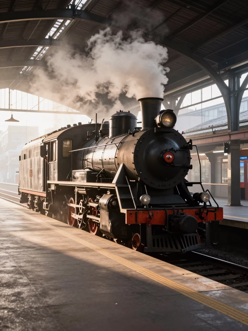 Early Morning Metro Station in Montreal with Steam Locomotive Heritage Display in in Montreal, Quebec, Canada