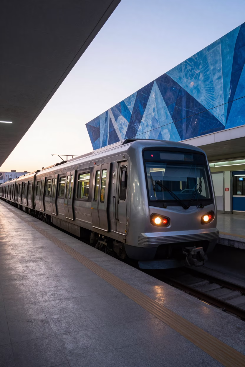 Early Morning Metro Train Arrival at Art Adorned Station in Amman Jordan in in Amman, Jordan