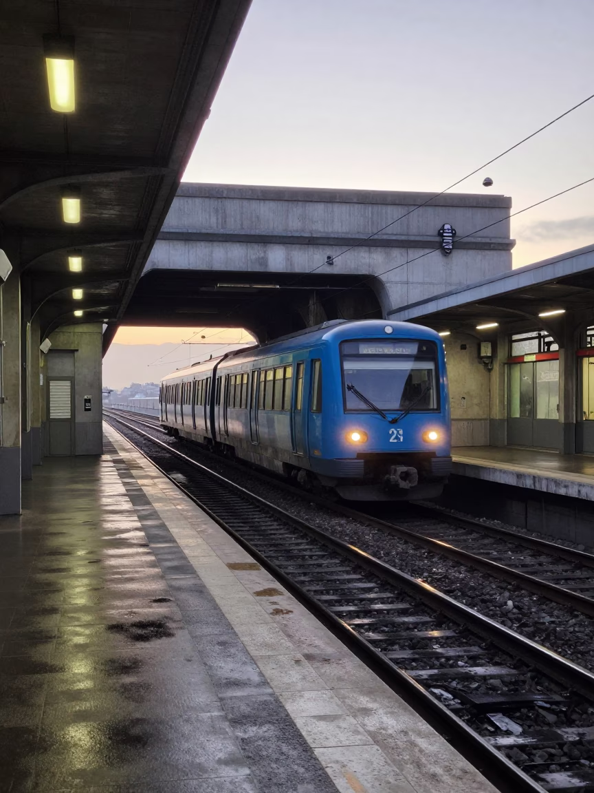 Early Morning Metro Train Emerging from Tunnel in Marseille France in in Marseille, France