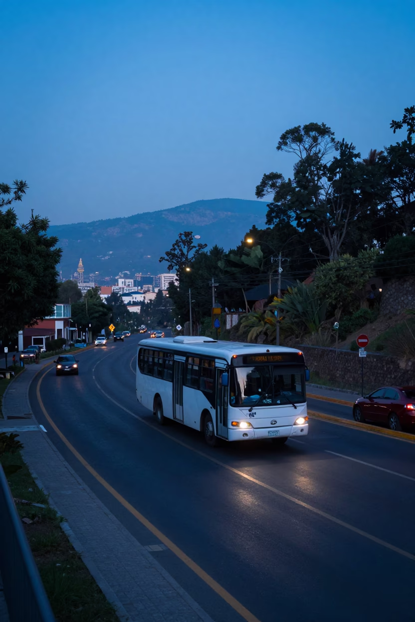 Early Morning Mexico City Street Scene with Classic Bus and Urban Details in in Mexico City, Mexico