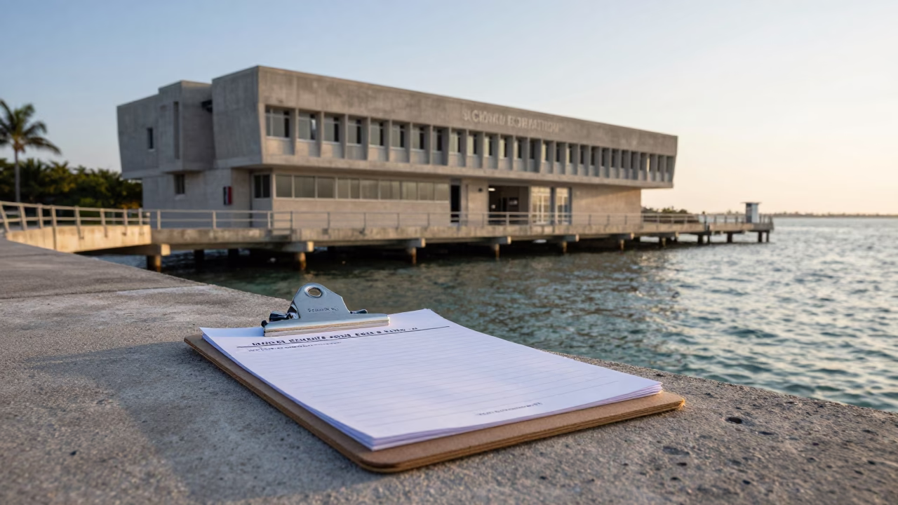 Early Morning Miami Marine Science Field Station Clipboard and Tidal Water in in Miami, Florida, United States