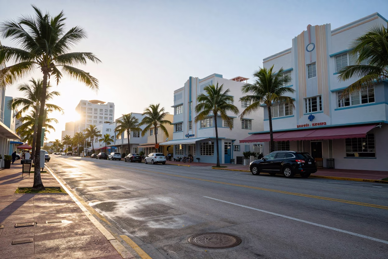 Early Morning Miami Street Scene With Blueberries And Frayed Rope in in Miami, Florida, United States