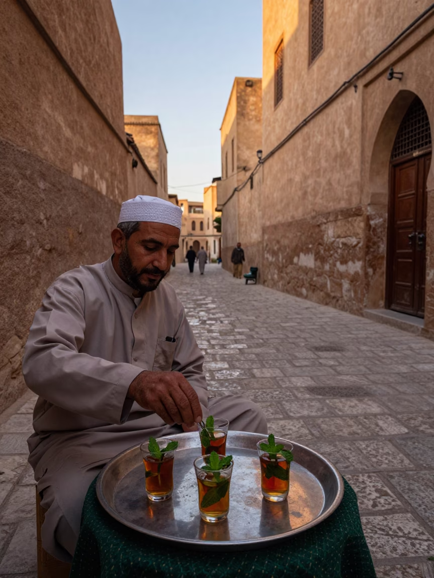 Early Morning Mint Tea Service and Dates in Fez Morocco Before Dawn in in Fez, Morocco