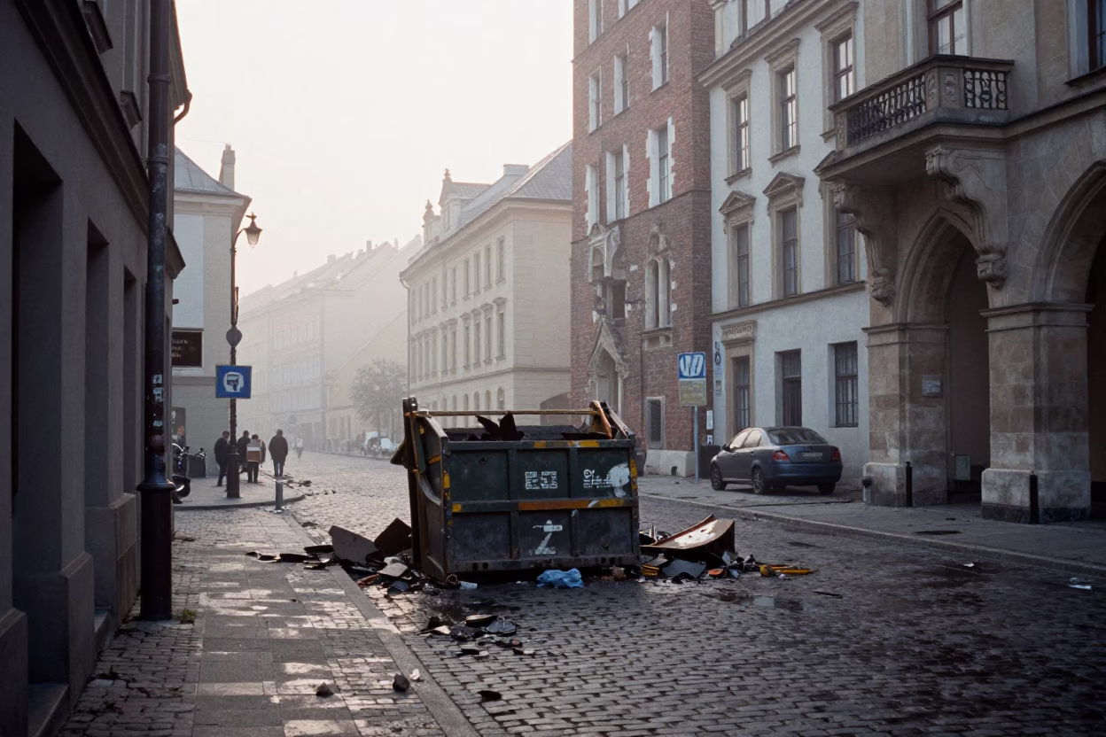 Early Morning Mist and Urban Decay in Krakow Poland Street Scene in in Krakow, Poland