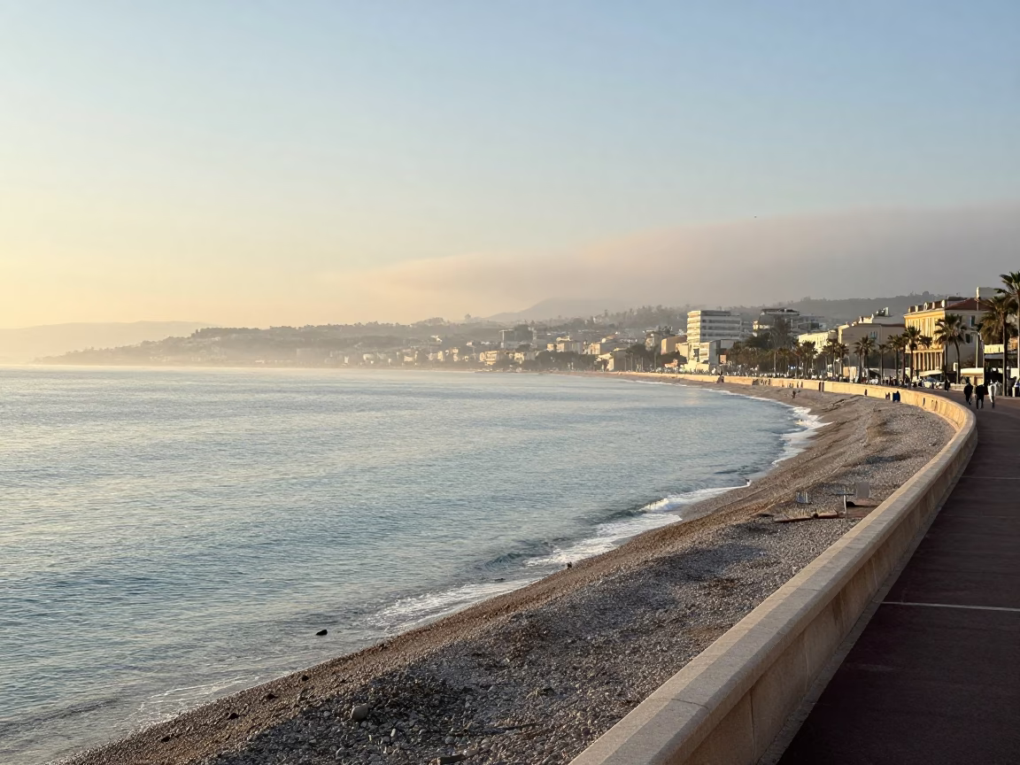 Early Morning Mist on the Promenade des Anglais in Nice France in in Nice, France
