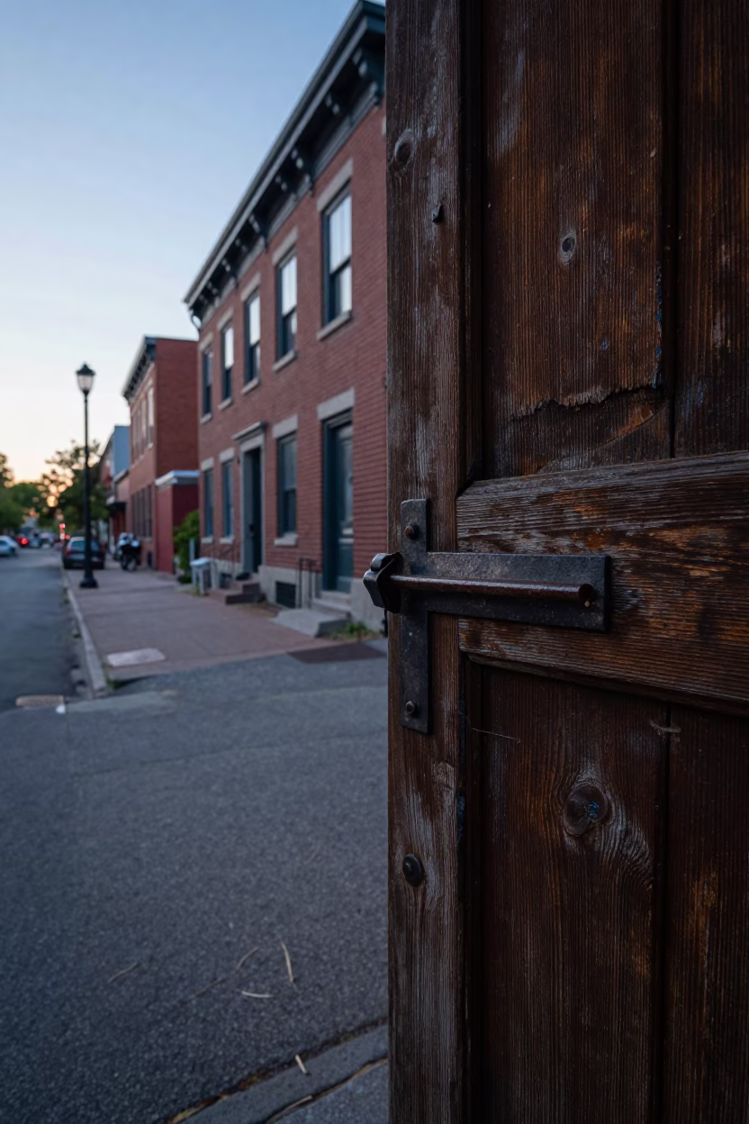 Early Morning Montreal Street Scene with Latch Detail and Urban Architecture in in Montreal, Quebec, Canada