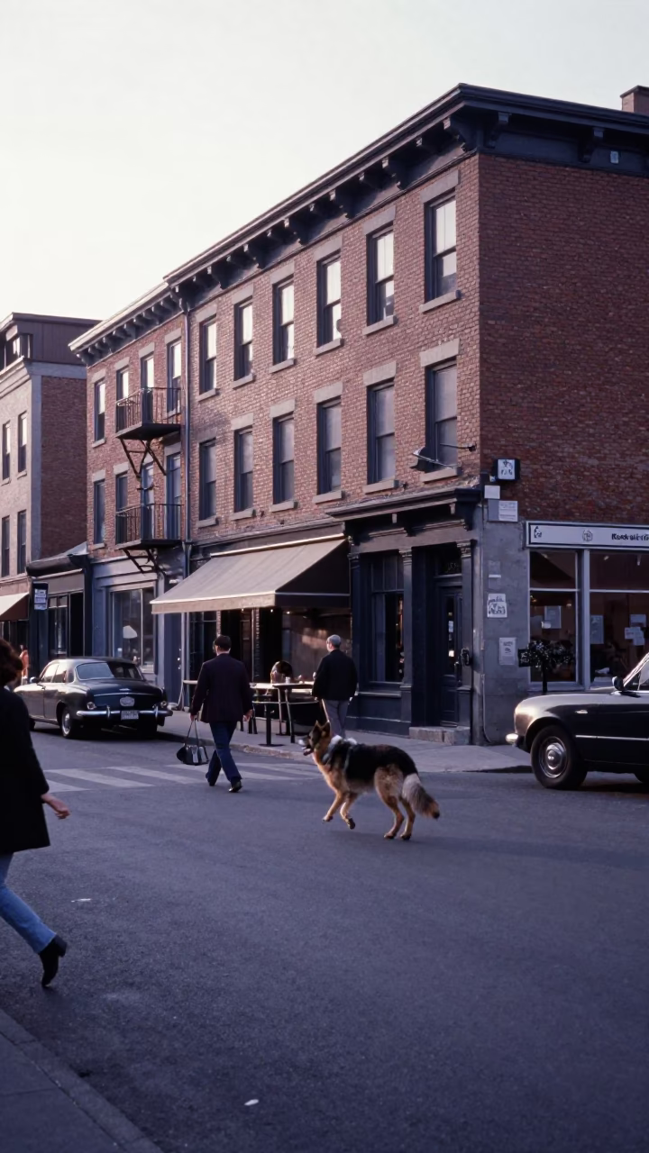 Early Morning Montreal Street Scene with Vintage 1950s Aesthetic and Local Details in in Montreal, Quebec, Canada
