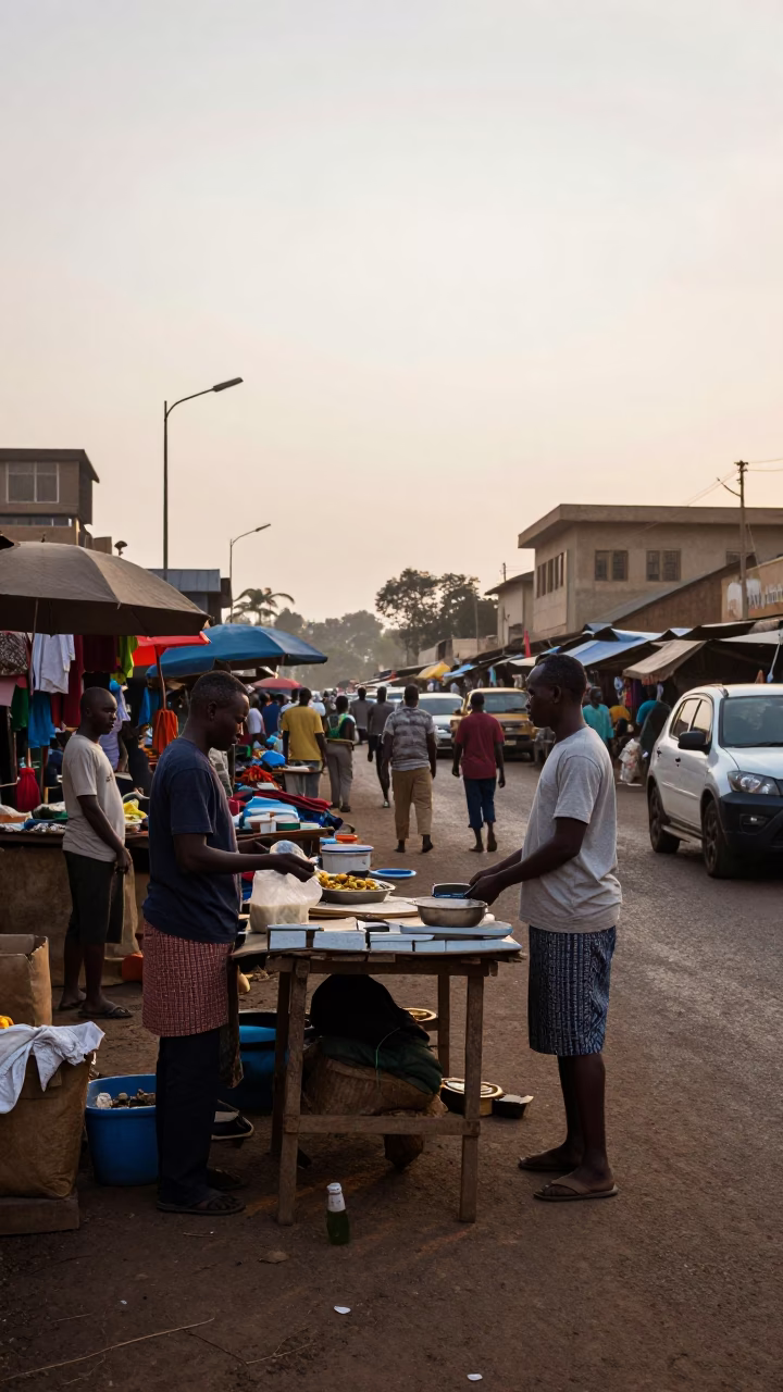 Early Morning Nairobi Street Scene with Market Vendor and Wooden Spoon in in Nairobi, Kenya