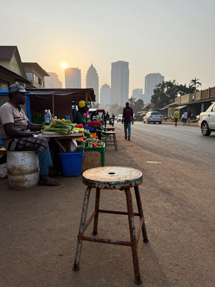 Early Morning Nairobi Street Scene with Rusty Stool and Leather Basketball in in Nairobi, Kenya