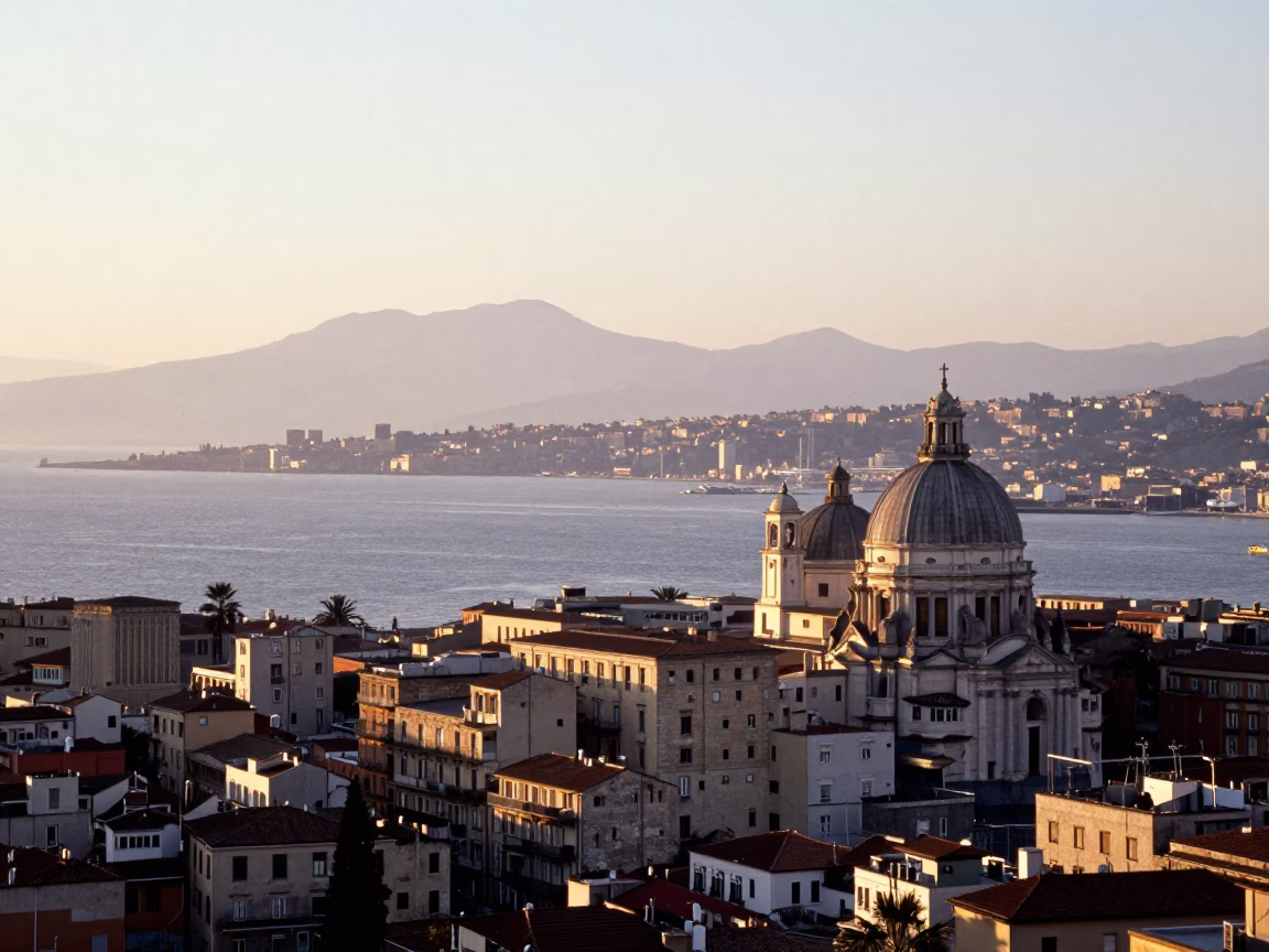 Early Morning Naples Italy Landscape View of Bay and Historic Architecture in in Naples, Italy
