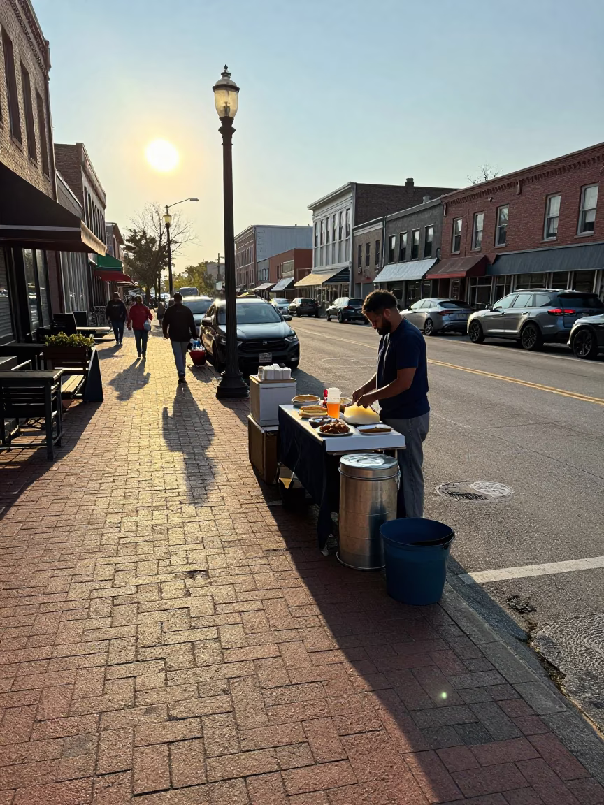 Early Morning Nashville Street Scene with Biscuit Tin and Urban Details in in Nashville, Tennessee, United States