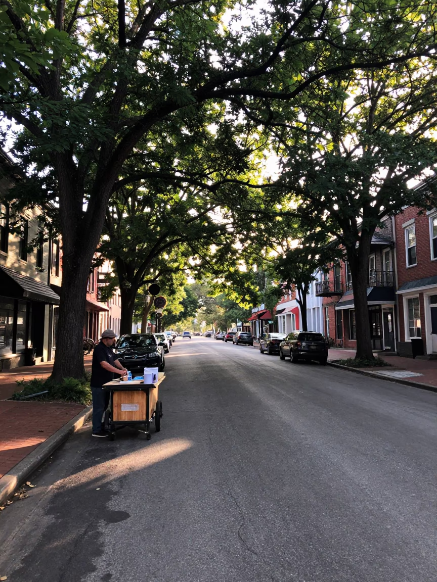 Early Morning Nashville Street Scene with Coffee Mugs and Local Artisan Activity in in Nashville, Tennessee, United States