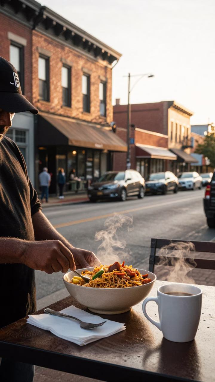 Early Morning Nashville Street Scene with Local Breakfast and Fresh Coffee in in Nashville, Tennessee, United States