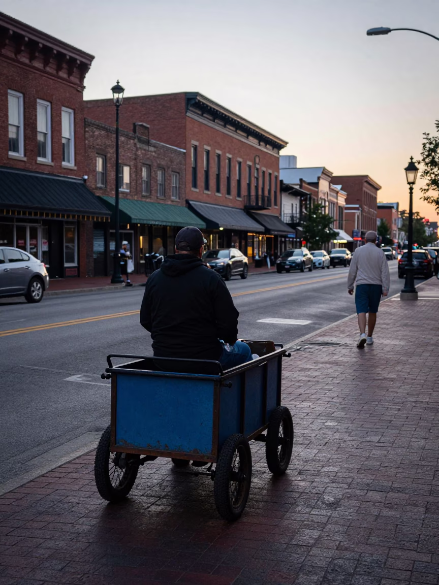 Early Morning Nashville Street Scene with Rolling Carts and Vintage 1990s Aesthetic in in Nashville, Tennessee, United States