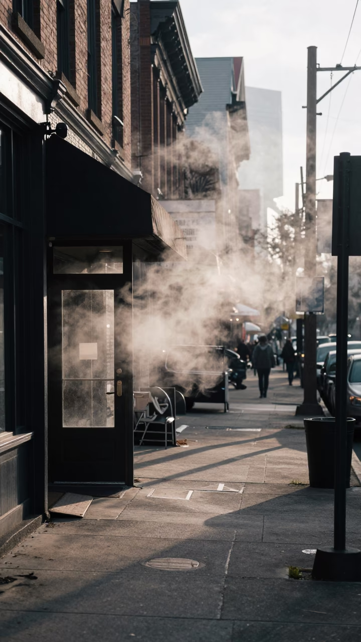 Early Morning Nashville Street Scene with Steam and Urban Details in in Nashville, Tennessee, United States