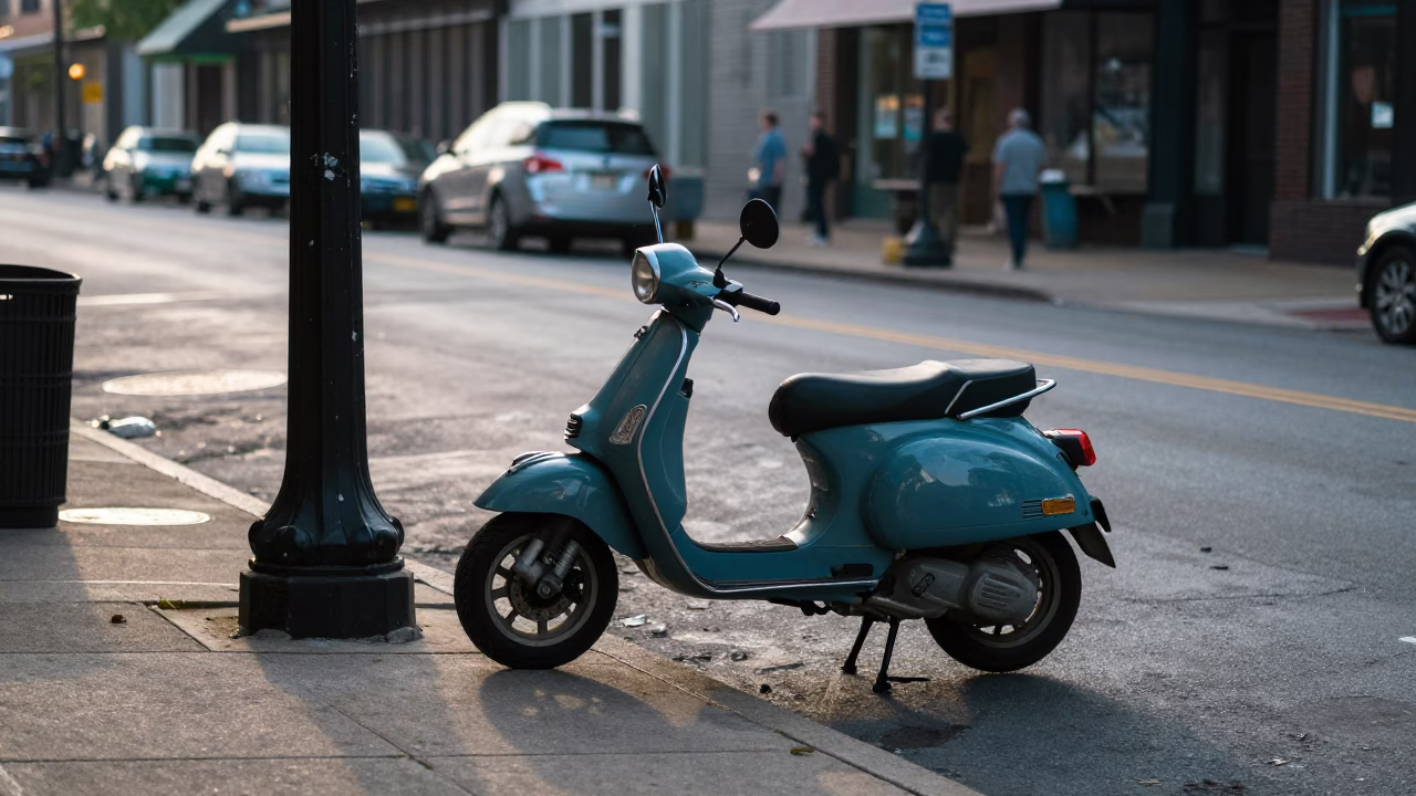 Early Morning Nashville Street Scene with Vintage Scooter and Urban Details in in Nashville, Tennessee, United States
