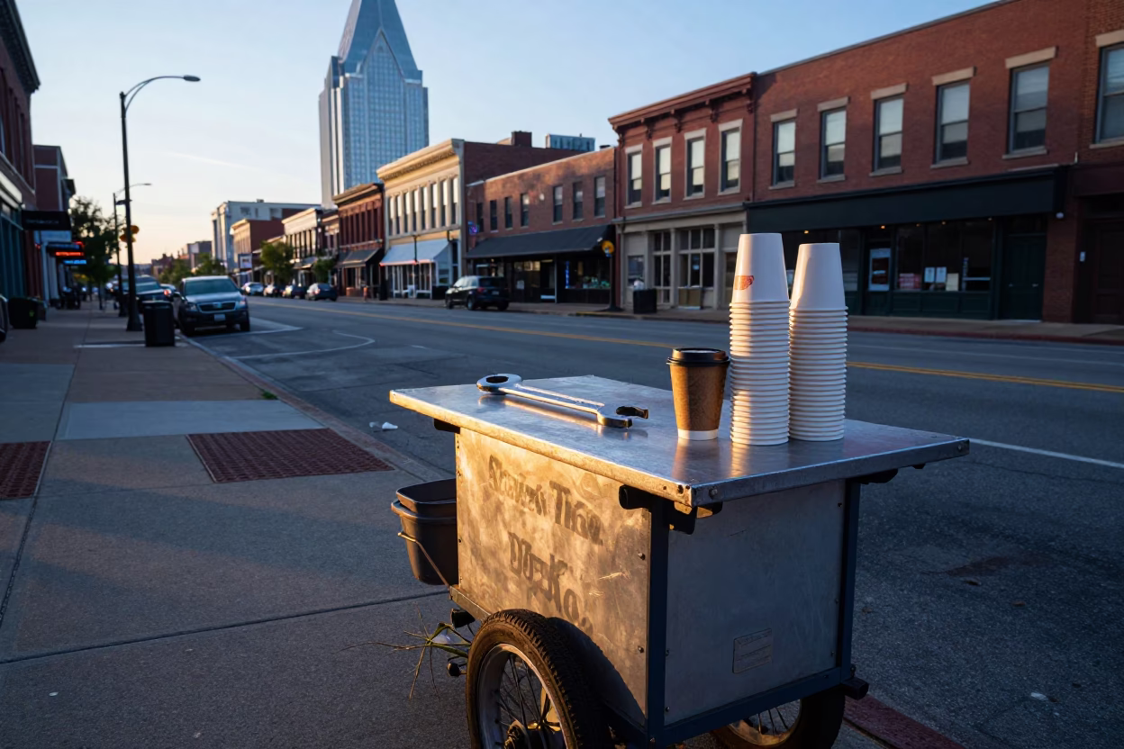 Early Morning Nashville Street Scene with Wrench and Urban Details in in Nashville, Tennessee, United States