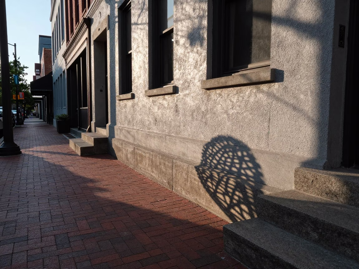 Early Morning Nashville Tennessee Street Scene with Wicker Shadow on Sill Edge in in Nashville, Tennessee, United States