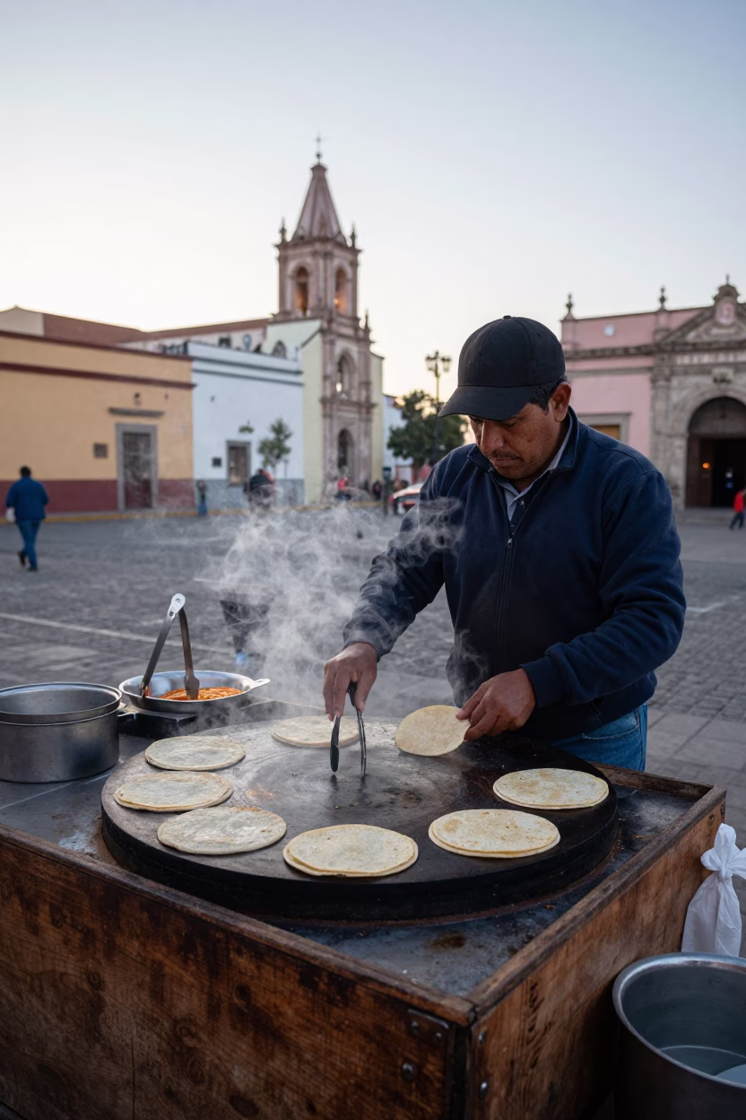 Early Morning Oaxaca Street Scene with Kitchen Tongs and Coiled Rope in in Oaxaca, Mexico
