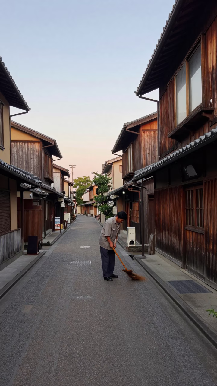 Early Morning Osaka Japan Street Scene with Vintage 1950s Atmosphere and Local Daily Life in in Osaka, Japan