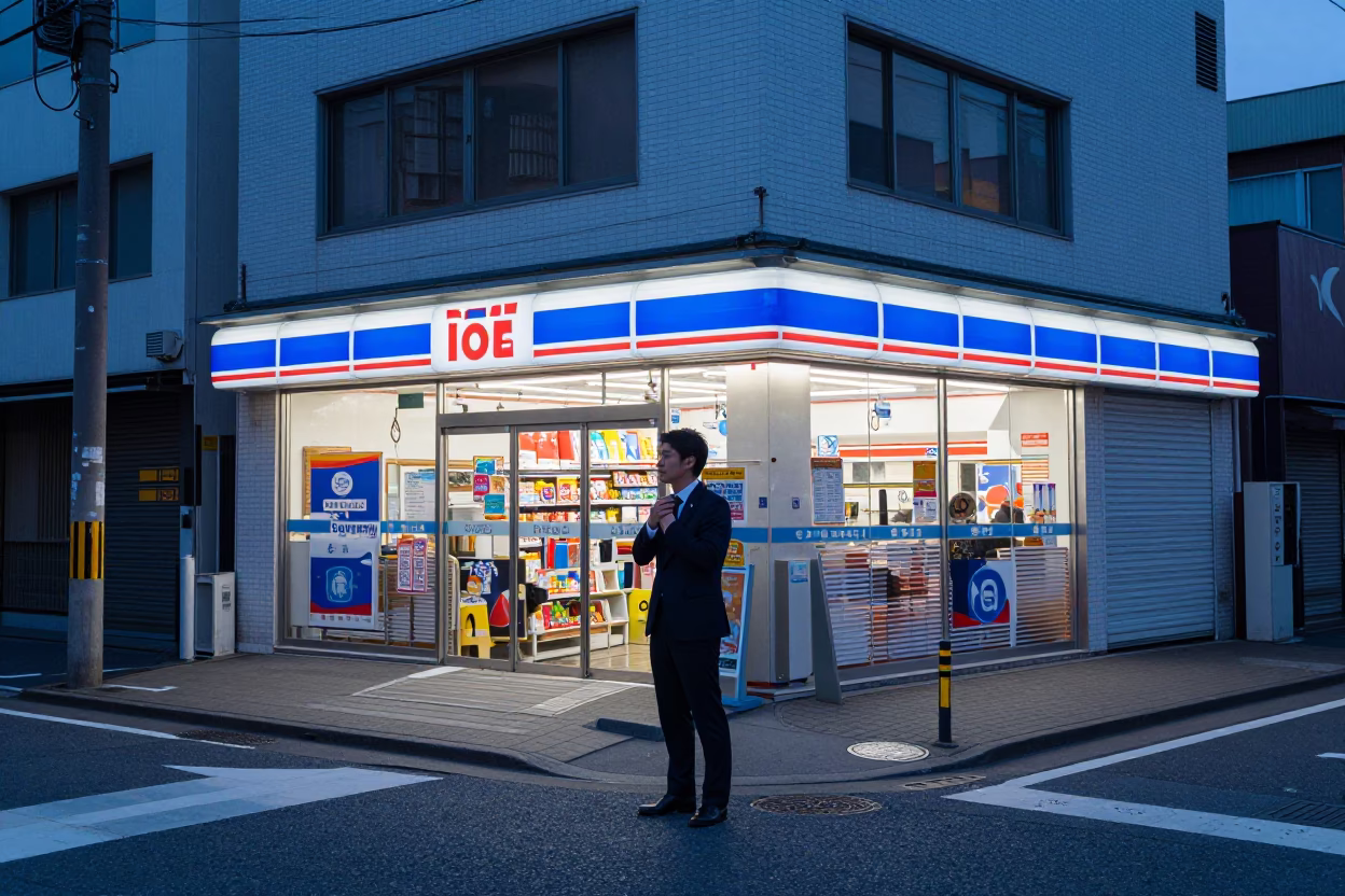 Early Morning Osaka Street Scene with Convenience Store Convenience and Urban Calm in in Osaka, Japan
