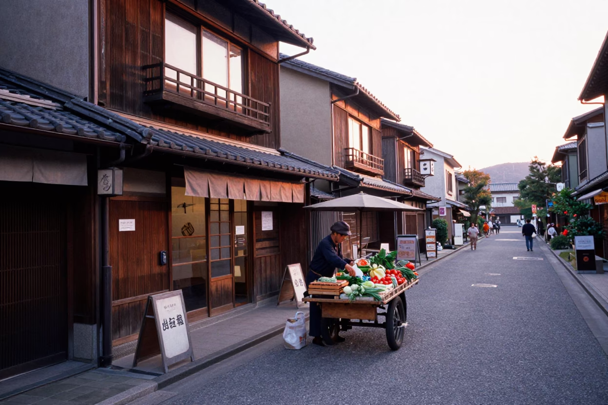 Early Morning Osaka Street Scene with Vintage 1950s Atmosphere and Local Details in in Osaka, Japan