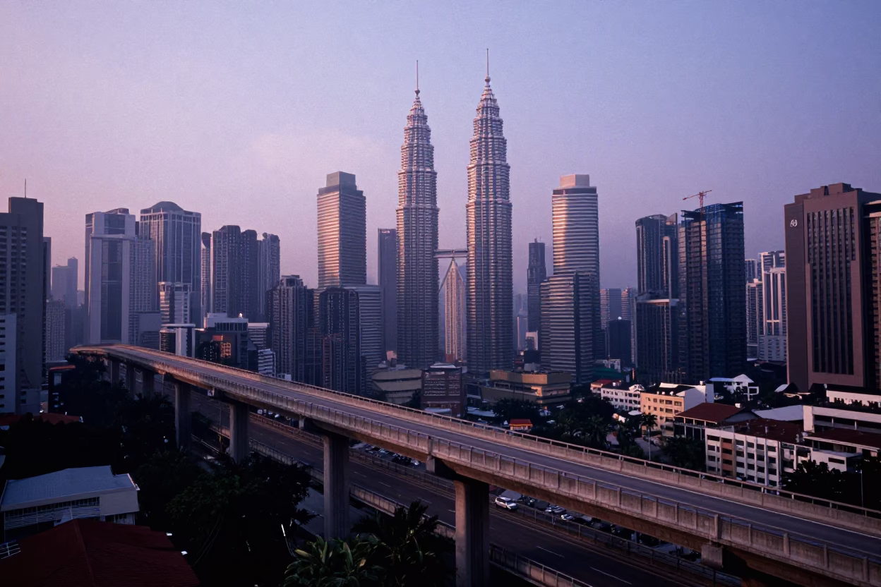 Early Morning Overpass Ramp and City Skyline in Kuala Lumpur Malaysia in in Kuala Lumpur, Malaysia