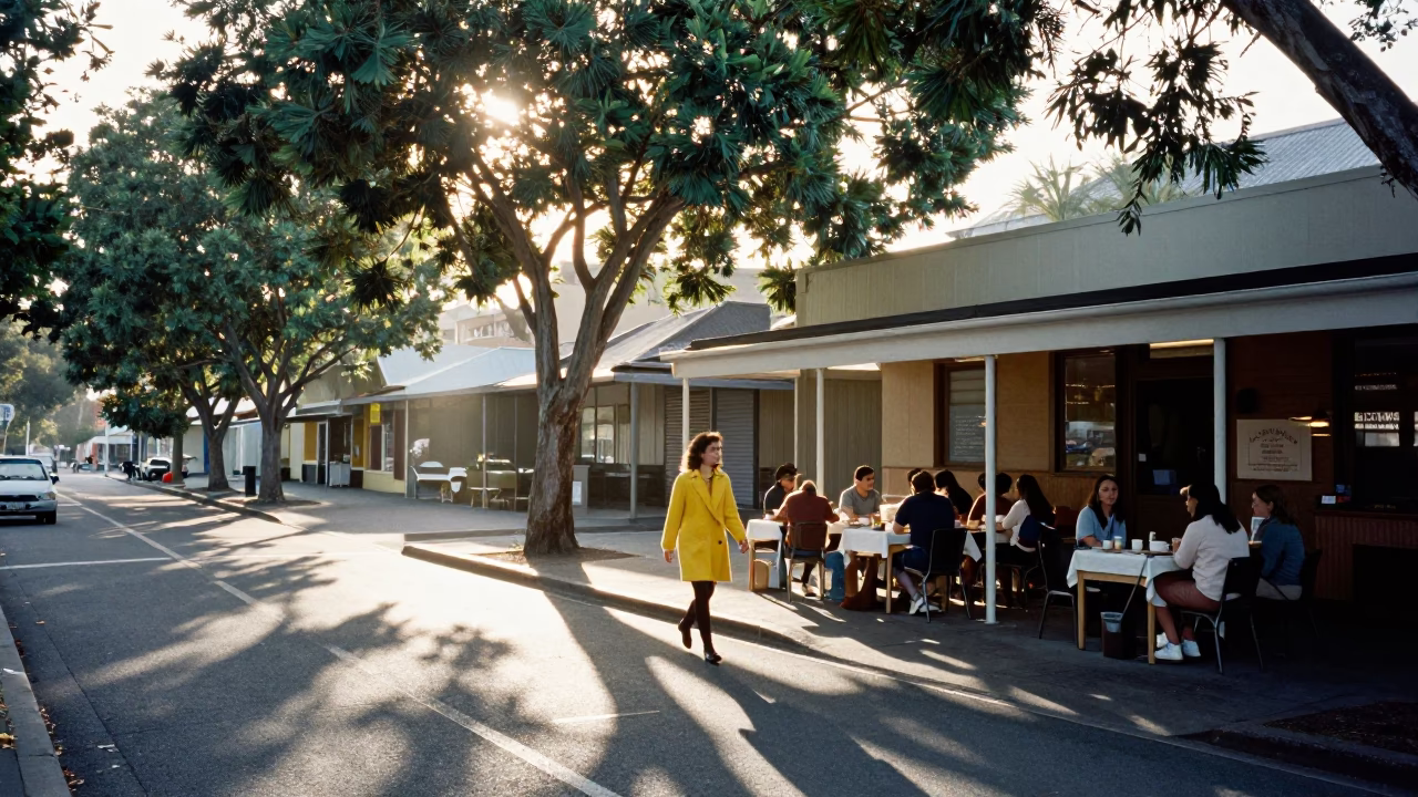 Early Morning Perth Street Scene with Local Breakfast Items and Urban Details in in Perth, Western Australia, Australia
