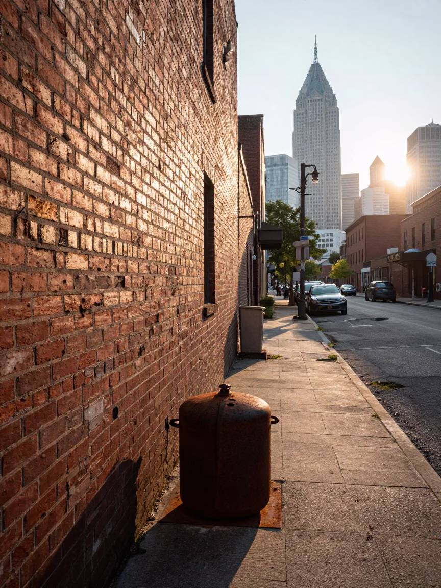 Early Morning Philadelphia Street Scene with Rusty Turnbuckle and Urban Architecture in in Philadelphia, Pennsylvania, United States