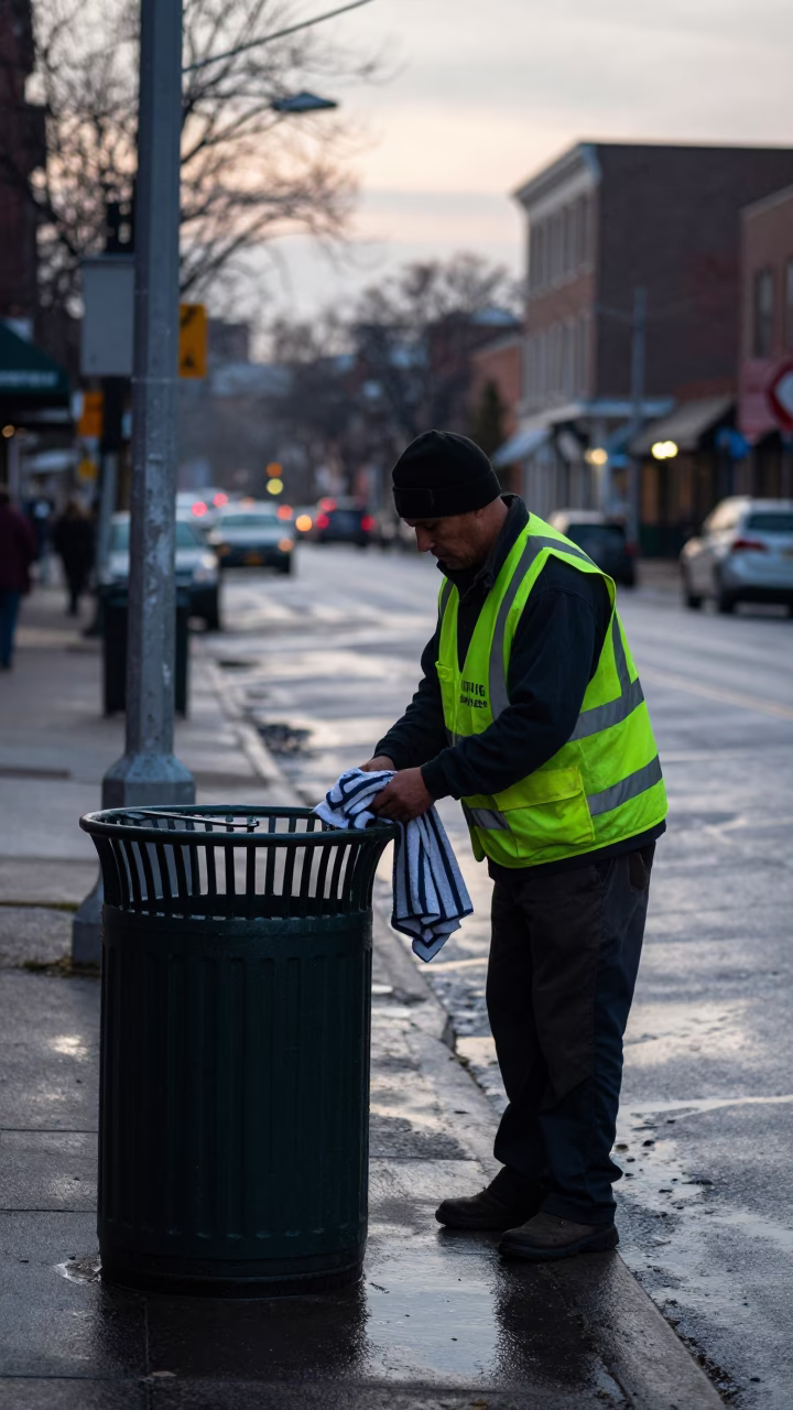 Early Morning Philadelphia Street Scene with Trash Can and Urban Details in in Philadelphia, Pennsylvania, United States
