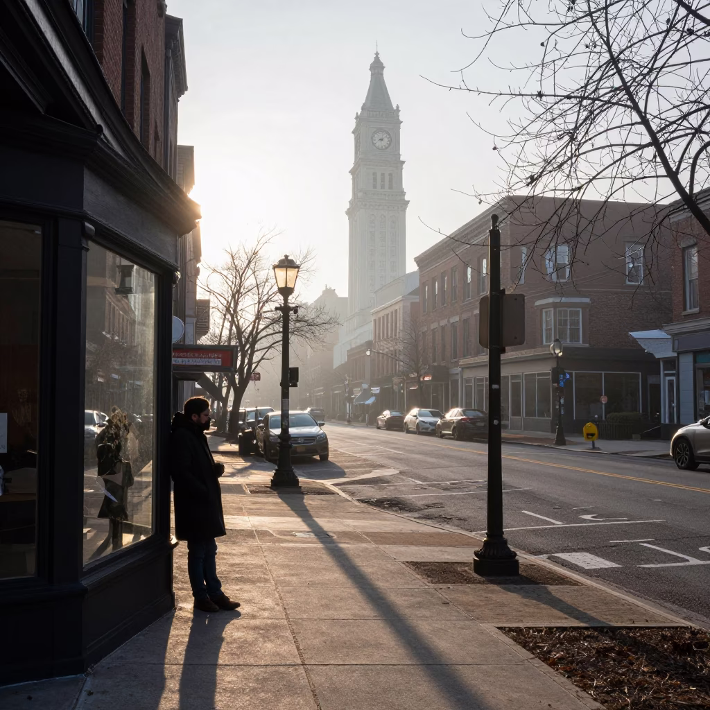 Early Morning Philadelphia Street Scene with Wicker Shadows and Urban Details in in Philadelphia, Pennsylvania, United States