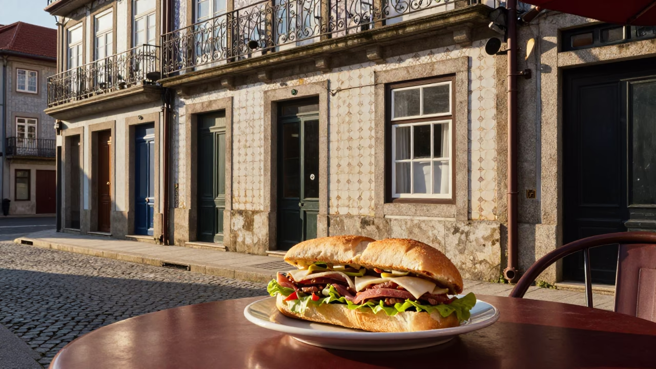 Early Morning Porto Portugal Street Scene with Local Breakfast and Architectural Details in in Porto, Portugal