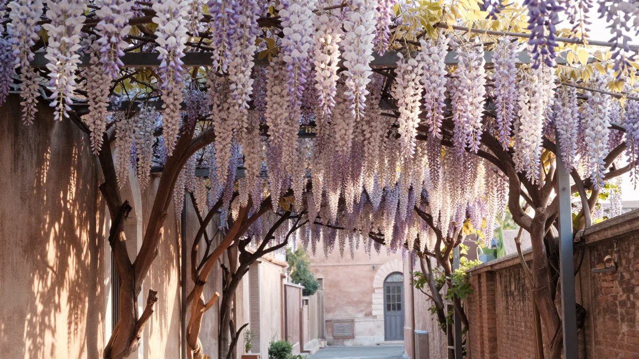 Early Morning Rome Italy Wisteria Tunnel Pastel Shades Brushed Steel Lamp Base in in Rome, Italy