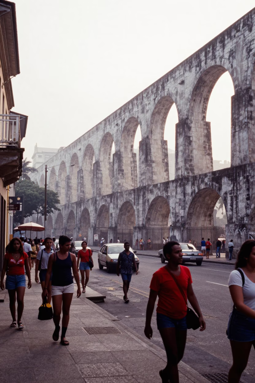 Early Morning Salvador Brazil Street Scene with Arches and Haze in in Salvador, Brazil