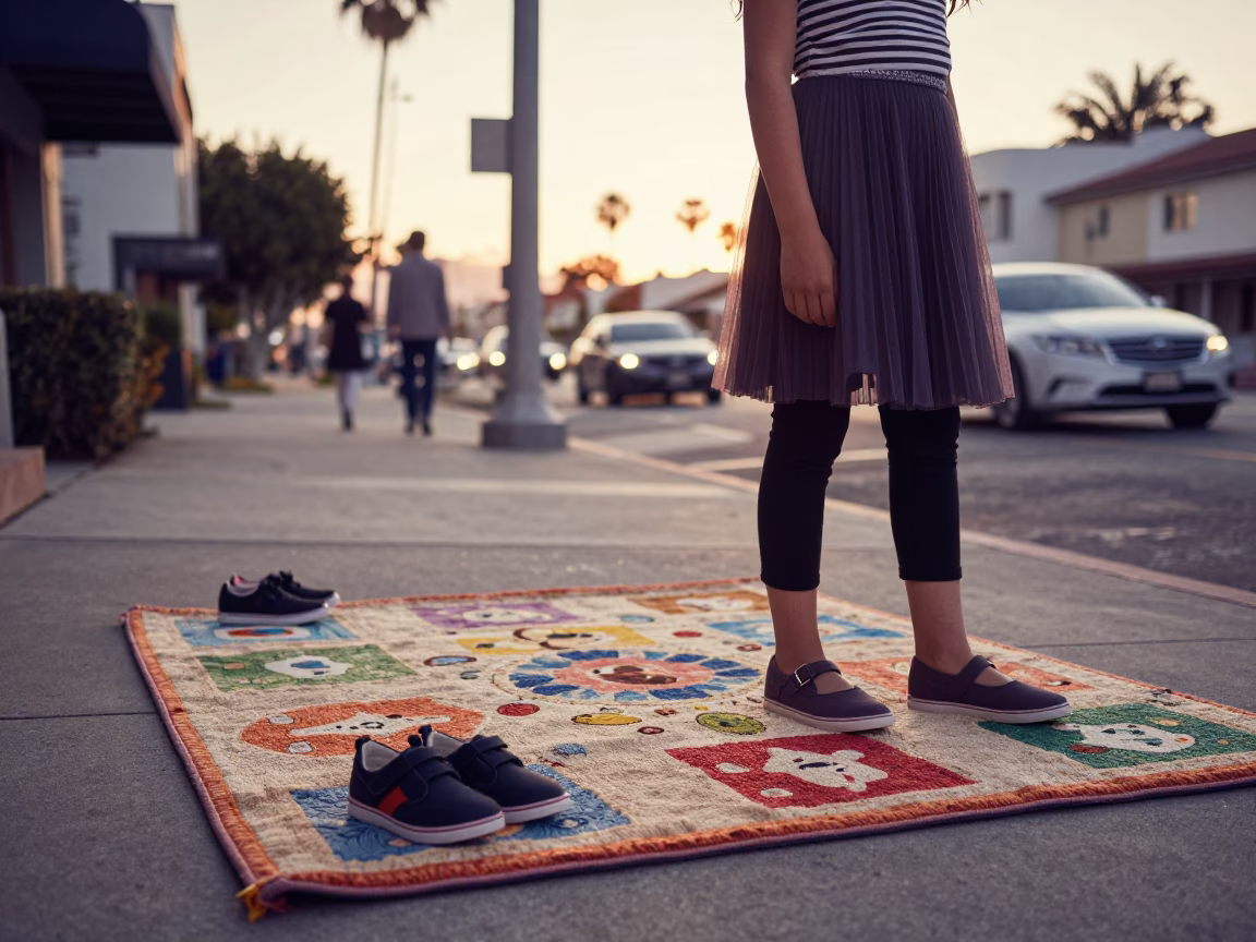 Early Morning San Diego Fashion Editorial with Preschool Shoes and Seashells in in San Diego, California, United States