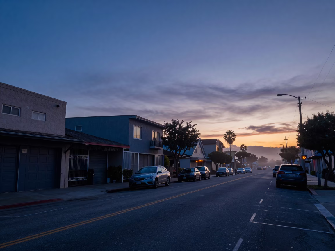 Early Morning San Diego Street Scene Before Sunrise with Condensation on Metal Bucket in in San Diego, California, United States