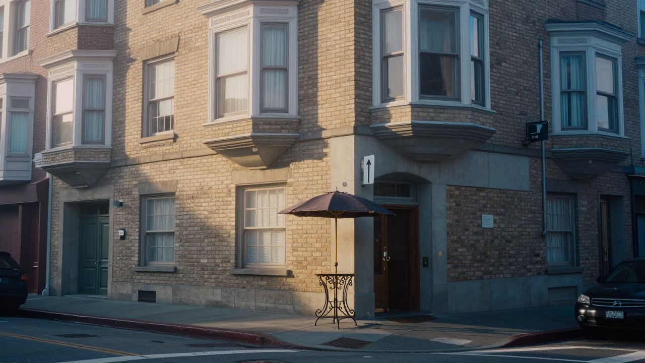 Early Morning San Francisco Street Scene with Umbrella Stand in in San Francisco, California, United States