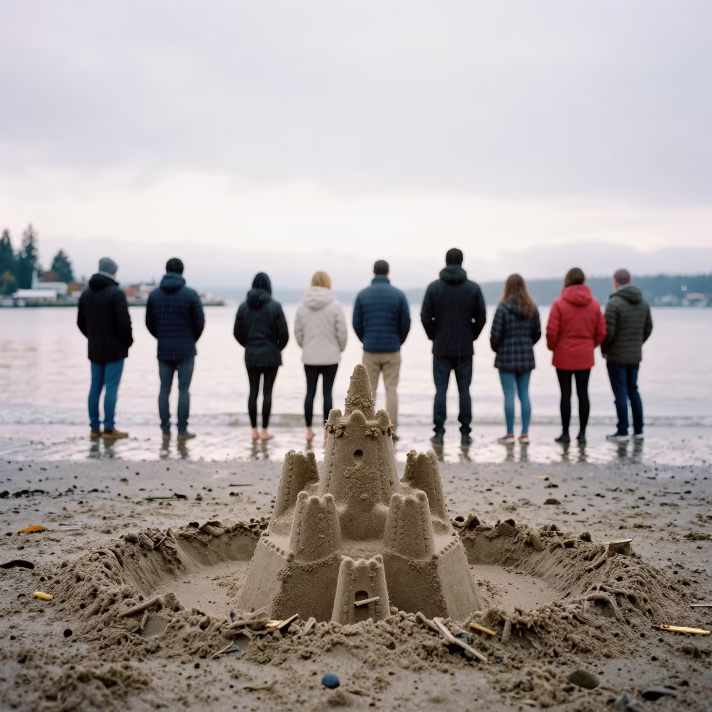 Early Morning Sandcastle Competition on Granville Island Beach in in Granville Island, Vancouver