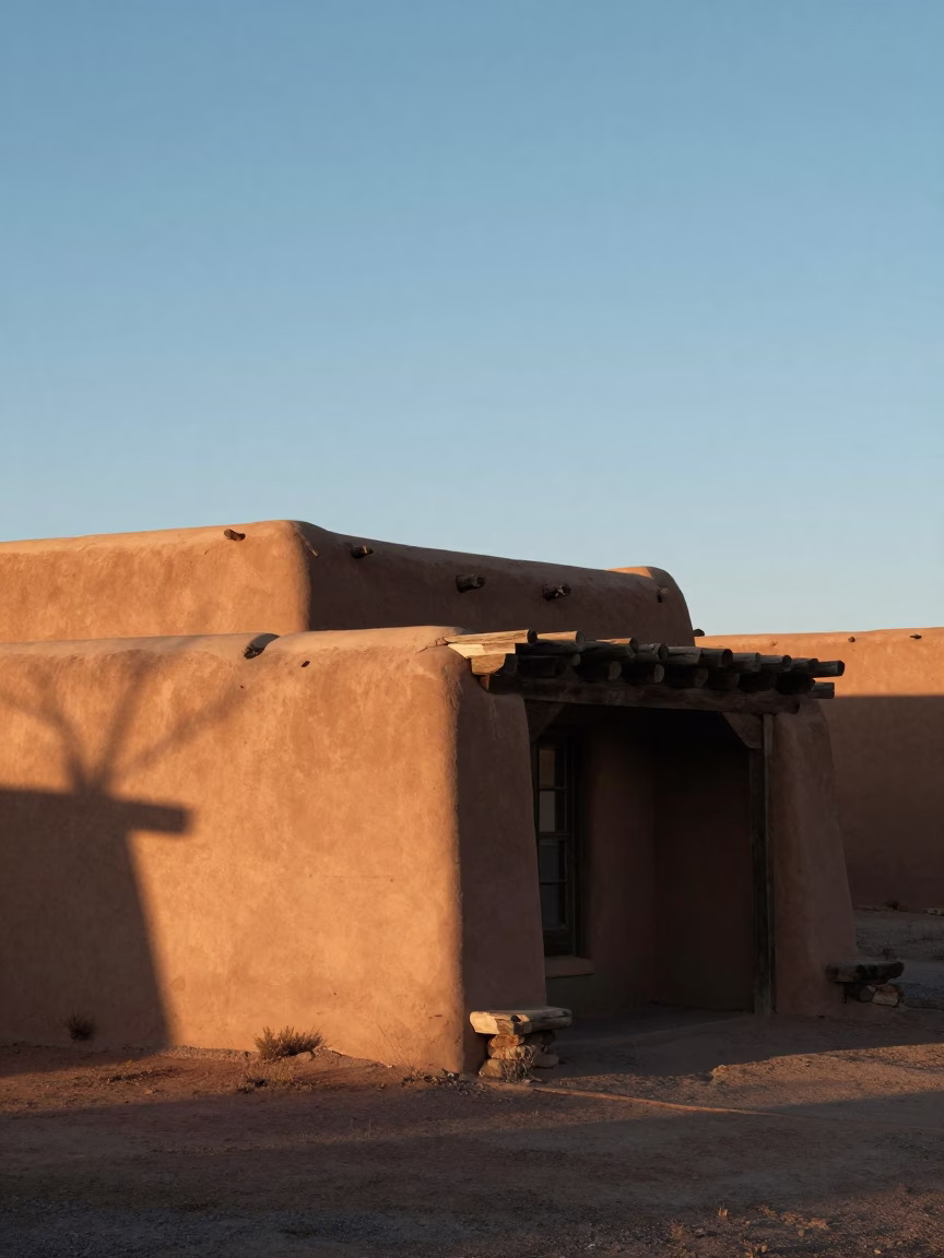 Early Morning Santa Fe Adobes and Desert Sky in in Santa Fe, New Mexico, United States