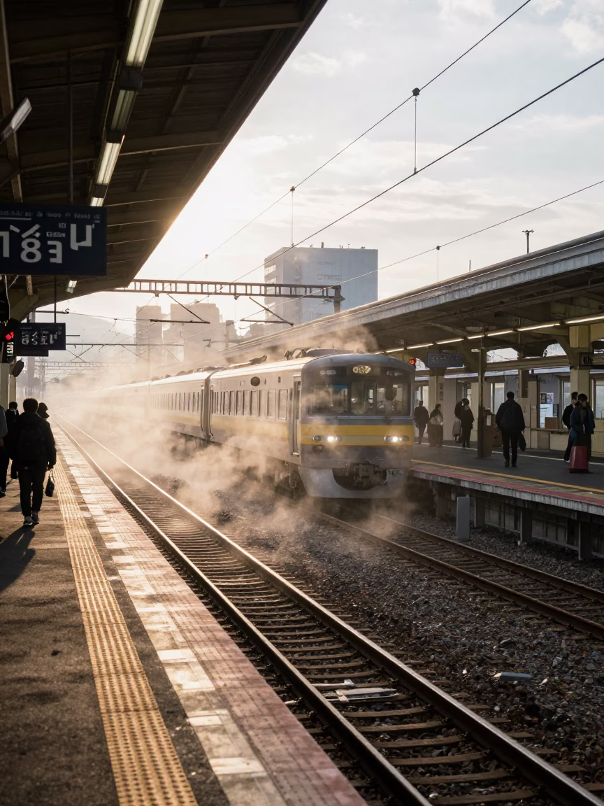 Early Morning Sapporo Railway Station Steam and Commuter Platform in Japan in in Sapporo, Japan