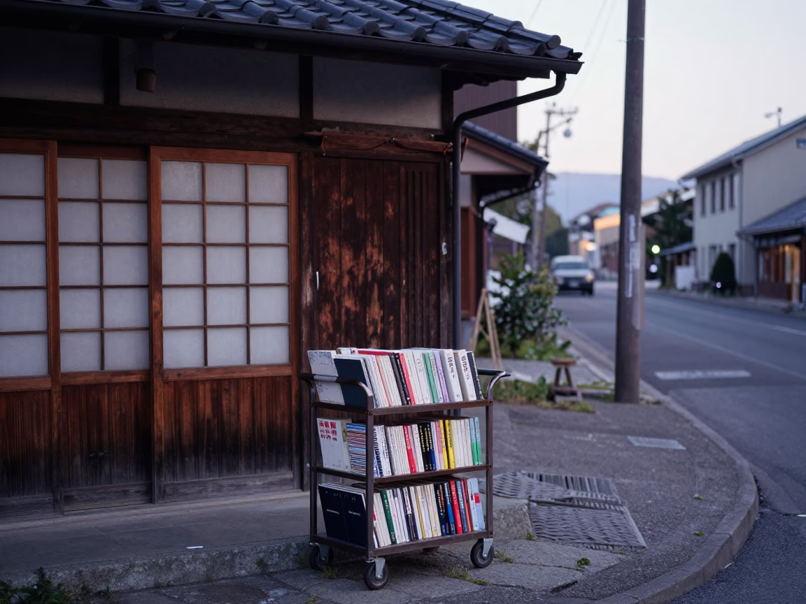 Early Morning Sapporo Street Scene with School Library Cart and Local Architecture in in Sapporo, Japan